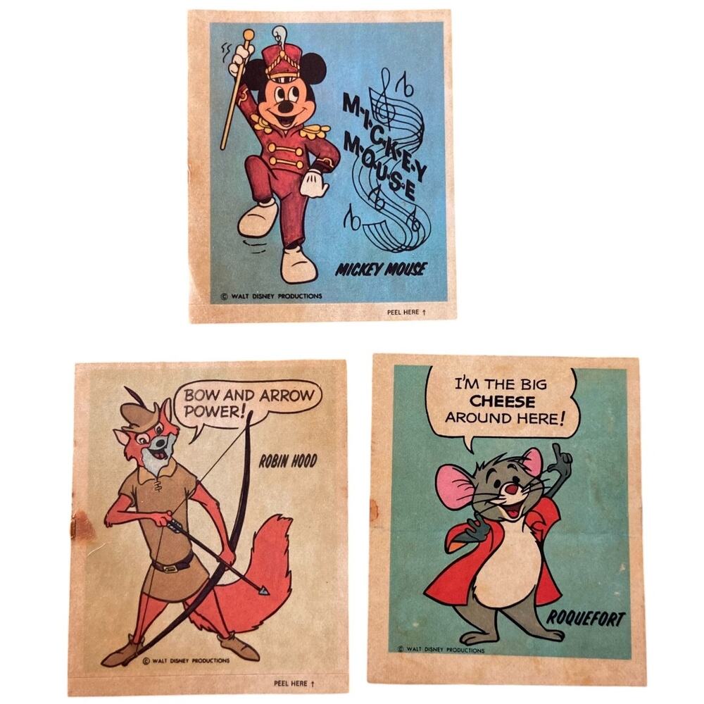 Vintage Wonder Bread Disney Mickey Mouse Robin Hood Roquefort Sticker Cards 70s
